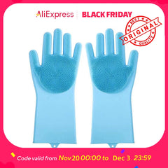 Pet Bathing Glove - Silicone Scrubber Mitt for Dogs & Cats, Massage & Deshedding, Waterproof, Bite-Resistant (Blue/Pink)
