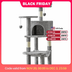 JHK 44in Tall Multi-Cat Climbing Cat Tree Tower for Pet Furniture Natural Sisal Scratching Posts Stable Pet House for Indoor Cat
