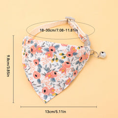 Adjustable Japanese style triangular scarf with bell print pattern collar and drool towel suitable for cats and dogs