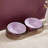 1PC Cat Bowl Double Bowl Plastic Candy Color Oblique Mouth To Protect The Cervical Vertebrae And Prevent Tipping Cat Food Bowl C