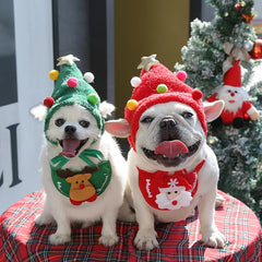 Christmas Pet Hat Cute Antlers Saliva Towel for Dog Cat Dress Up Supplies Scarf Autumn and Winter Clothes Pet Accessory