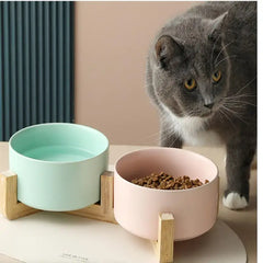 Ceramic Bowl Cat Dog Bowl Cat Food Bowl Cat Bowl Drinking Water Bowl Double Bowl Protection Cervical Spine Bowl Black Pet Bowl