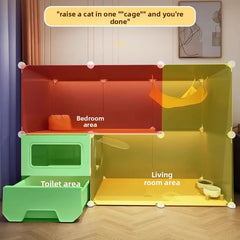 Large Cat Cages with Bed & Litter Box Indoor Multi-Level Cat House Spacious 3-in-1 Pet Villa Roomy Playpen with Resting Area