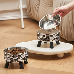 One piece cartoon pet neck protection stainless steel bowl No black mouth cat high neck bowl retro high foot bowl feeding water