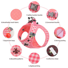 Checked Harness Small Medium-Sized Dog Cat Reflective Breathable Dog Lead Teddy Step In Bichon Pet Walking Harness Leash Rope