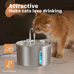 Automatic Pet Cat Water Fountain 2.2 L Water Inside Metal Water Dispenser Bowl with Faucet Level Window Ultra Quiet Pump