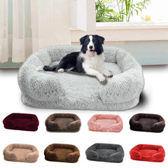 Plush square large dog bed for all seasons, comfortable and soft cat sofa bed with raised edges, removable plush cover dog bed,