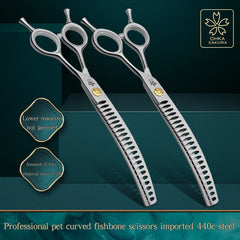 Refinement Curved Fish Bone Pet Grooming Thinning Scissors 7inch Curved Fish Bone Scissors Dog Trimming Shears Pet Styling Tools