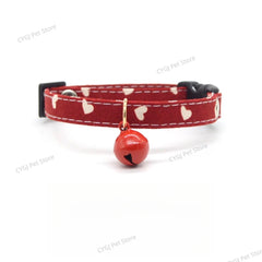 Red Small Cat Necklace Neck Collar Safety Breakaway Heart Shape Dog Tie Adjustable Strap for Puppy Kittens Collar with Bell