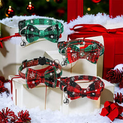 Christmas Cat Collars Breakaway with Bow Tie and Bell Christmas Adjustable Plaid Snowflake Collar Buckle Safety for Puppy Kitten