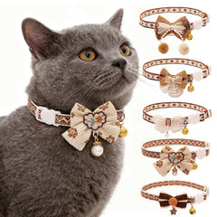 Safe Cat Collar with Bell, Bow Tie, Breakaway Safety Clasp Pet Accessories Lace Kitten Necklace for Cats Puppy Small Dogs