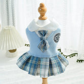 Kawaii Pet JK Plaid Skirt Knitted College Style Cat Clothes Small Medium Size Comfortable Design Dog Dress Autumn/Winter