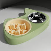 2-in-1 Pet Slow Feeder Bowl with Double Stainless Steel Bowls - Anti-Choking Food & Water Bowl for Dogs/Cats,