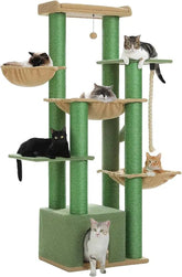 Large Indoor Cat Tower with 13 Thick Scratching Posts, Heavy Duty for Adult Cats, 67 Height, Perch, Spa, Extra Large Cactus-Insp