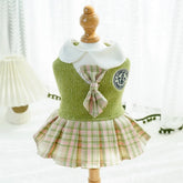 Kawaii Pet JK Plaid Skirt Knitted College Style Cat Clothes Comfortable Design Small Medium Size Dog Dress Autumn/Winter