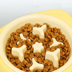 2-in-1 Pet Slow Feeder Bowl with Double Stainless Steel Bowls - Anti-Choking Food & Water Bowl for Dogs/Cats,