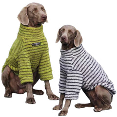Stripe Fleece Dog Sweater Turtleneck Sweatshirt, Winter Shirt Dog Clothes for Medium Large Dogs, Pet Apparel Pullover Jumper