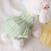 Pretty Small Cat Dress Summer Cute Small Dog Skirt Thin Yellow Floral Wreath Collar Mini Puppy Princess Dress Breathe Cat Skirt