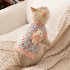 Autumn Winter Pet Dress Warm Dog & Cat Sweater With Bear Princess Outfit For Small Dogs Cat