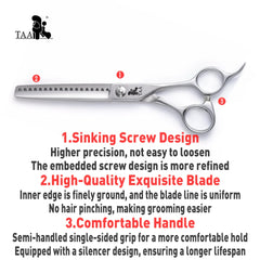 TAA Dog Scissors for Pet Grooming Chunker Shears Professional 6.5 Inch Pet Tools Straight Handmade Pet Scissors Serrated BA-6518