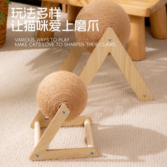 Natural Sisal Rope Cat Scratching Ball Scratcher Toy with Ball for Kittens&Puppy Interactive Solid Wood Scratcher Pet Toy