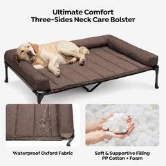 Elevated Dog Bed with Removable Waterproof Bolster and Breathable Mesh, X-Large Brown Outdoor-Friendly Pet Cot