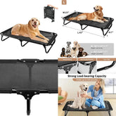 Elevated Foldable Dog Bed, 43x23x7 Easy Setup, Outdoor Mesh, Anti-Slip Feet, Camping Cot for Large Dogs, Black