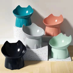 Elevated Cat Bowl Neck Protector Anti Vomiting Food Water Bowls for Indoor Cats Kittens Anti-Tip Plastic Raised Pet Feeding Dish
