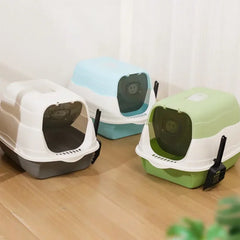 Large Capacity Fully Enclosed Pet Litter Box - Spillproof Deodorant Cat Toilet with Two-Way Shovel Closed Cat Sandbox Toilet