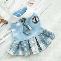 Thicken Kawaii Pet JK Plaid Skirt Comfortable Design College Style Cat Clothes Knitted Small Medium Size Dog Dress Autumn/Winter