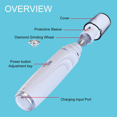 Dog Nail Grinder USB Rechargeable Electric Pet Paws Clipper & Trimmer Painless Paws Grooming Quiet 2-Speed Dog Nail File