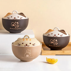 550ml Cartoon Cat Ceramic Instant Noodle Bowl With Lid Underglaze Color Soup Salad Bowl Kitchen Office Student Lunch Box 1pcs