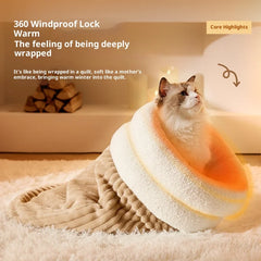 Winter Cat Bed, Enclosed Warm Kitty Sleeping Bag with Entry Hole, Plush Fleece Pet Bed for Small Dogs Cute Round Cave House