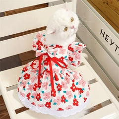Dog Clothes for Medium Dogs Dog Summer Dress Puppy Floral T Shirt Luxury Bow Dog Plaid Skirts Chihuahua Bichon Girls Dog Costume