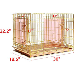 HOMEY PET Copper Gold Dog Crate 30 Inch, Portable Folding Metal Wire Dog Kennel Pet Dog Cage with Removable Floor Grid, Pull Out