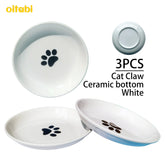 Oitabi 3PCS No Spill Cat Bowls Sets, Cat Food Bowl, Anti Whisker Fatigue Ceramic Cat Dishes Set, Shallow Wide Kitten Plates