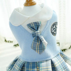 Kawaii Pet JK Plaid Skirt Knitted College Style Cat Clothes Comfortable Design Small Medium Size Dog Dress Autumn/Winter