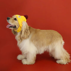 Christmas Dog Caps Winter Warm Knit Beanie with Faux Fur Pom Skull Cap for Dogs Cats Ear Exposed Cozy Pet Hats for Cold Weather