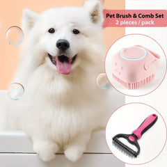 Dual-Sided Pet Grooming Brush:,Stainless Steel Deshedding & Detangling Tool , Silicone Massage Bath Brush for Dogs and Cats