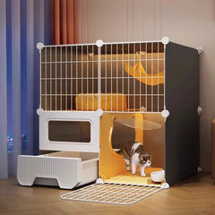 Large Cat Cages with Bed & Litter Box Indoor Multi-Level Cat House Spacious 3-in-1 Pet Villa Roomy Playpen with Resting Area