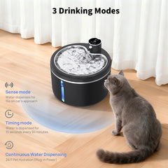 Wireless Cat Water Fountain 3L Stainless Steel Pet Drinking Dispenser Smart Sensor Auto Circulating Filter 4000mAh LED Display