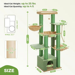 Large Indoor Cat Tower with 13 Thick Scratching Posts, Heavy Duty for Adult Cats, 67 Height, Perch, Spa, Extra Large Cactus-Insp