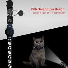 Adjustable Safety Buckle Reflective GPS Collar for Kittens Puppies Pink&Black Cat Collar Compatible with Apple Airtag with Bell