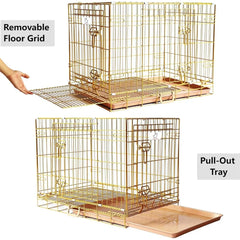 HOMEY PET Copper Gold Dog Crate 30 Inch, Portable Folding Metal Wire Dog Kennel Pet Dog Cage with Removable Floor Grid, Pull Out