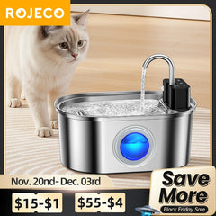 ROJECO Stainless Steel Cat Water Fountain Wireless Sensor Smart Automatic Pet Water Dispenser For Cat Dog Pet Drinking Fountain