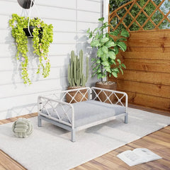Elevated Indoor Outdoor Dog Bed for Small Dogs with Durable Rattan Wicker Design Removable Washable Waterproof Cushion Stylish