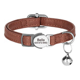 Custom Cat Collar Personalized PU Leather Kitten Puppy Collars Free Engraved ID Nameplate Necklace With Bell for cat Anti-lost