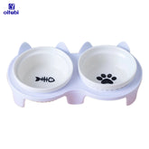 Oitabi Cat Ceramic Bowls Dog Food Bowls Elevated Tilted Anti Vomiting Kitty Bowl for Puppy and Bunny Orthopedic for Indoor Cats