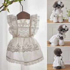 Casual Cotton+Lace Pet Flying Sleeve Skirt Breathable XS~XL Cat Top White Pet Princess Dress Cat Dog