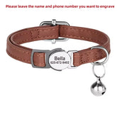 Personalized Cat Collar PU Leather Cat Safety Collars Adjustable Kitten Necklace With Free Engraved ID Nameplate Bell Gift